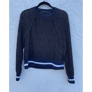 Zara Womens Pullover Long Sleeve Lace Sweater Top Blue Sz XS